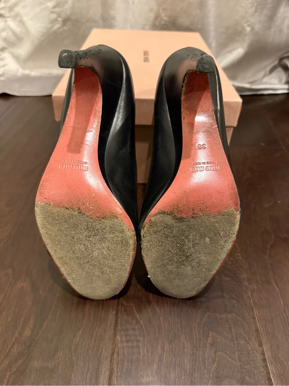 Miu Miu Black Leather Pointed-Toe High Heels - Picture 5 of 5